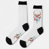 Bull Skull mit Blume und Federn Socken (Linkes Detail)