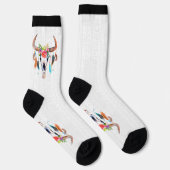 Bull Skull mit Blume und Federn Socken (Rechts)
