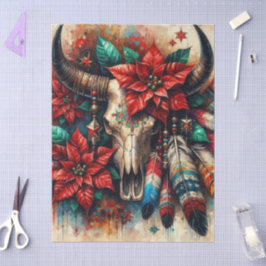 Bull Skull Poinsettias Decoupage Seidenpapier