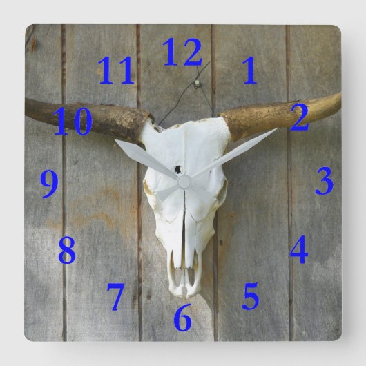 Bull Skull Square Wall Clock Quadratische Wanduhr (Vorderseite)