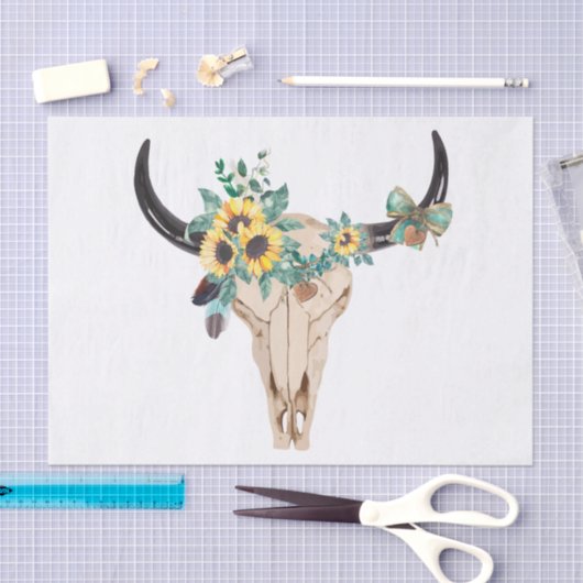 Bull Skull Sunflowers Seidenpapier (Handwerk)