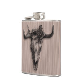 Bull Skull und Rose mit Fasermuster Flachmann (Links)