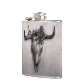 Bull Skull und Rose rustikal Grau Flachmann (Links)