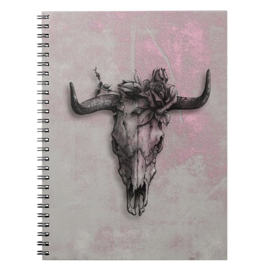 Bull Skull und Rose Rustikal rosa grau Notizblock (Vorderseite)