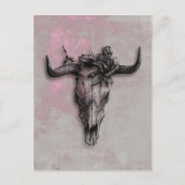 Bull Skull und Rose und Graurosa Abstrakte Kunst Postkarte (Vorderseite)
