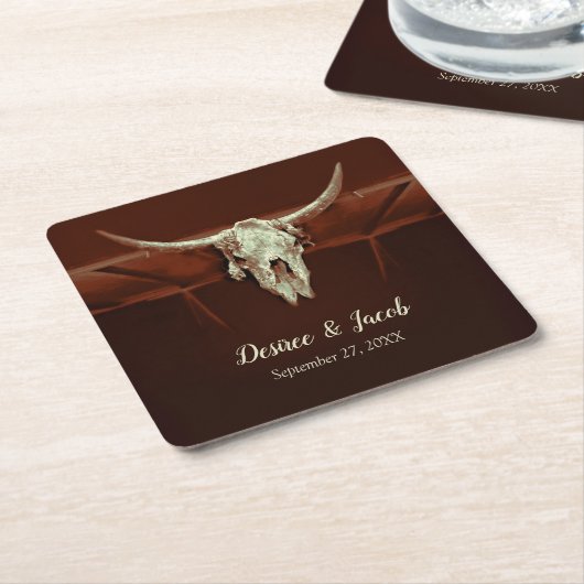Bull Skull Wedding Rustic Brown Country Western Rechteckiger Pappuntersetzer (angewinkelt)