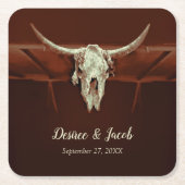 Bull Skull Wedding Rustic Brown Country Western Rechteckiger Pappuntersetzer (Vorderseite)