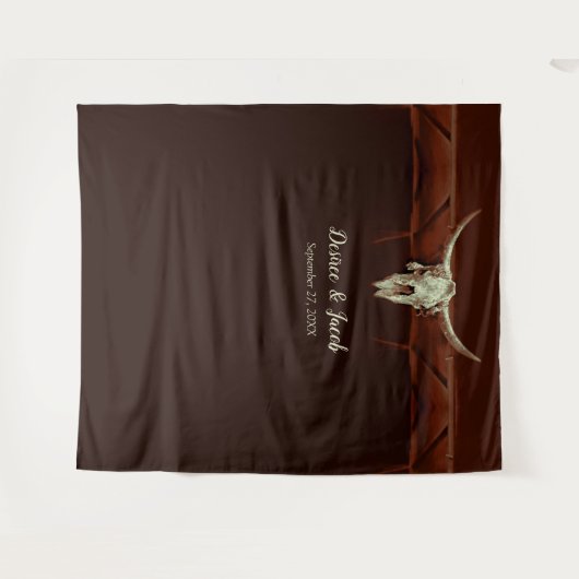 Bull Skull Wedding Western Rustikal brauner Hinter Wandteppich (Vorderseite (Horizontal))