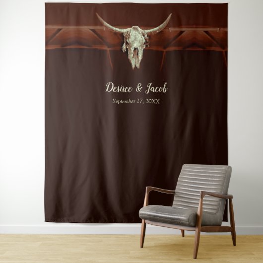 Bull Skull Wedding Western Rustikal brauner Hinter Wandteppich (Beispiel)