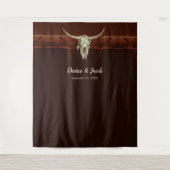 Bull Skull Wedding Western Rustikal brauner Hinter Wandteppich (Vorderseite)