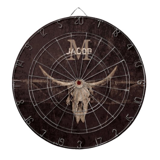 Bull Skull Western Braun Beige Altes rustikales Mo Dartscheibe (vorne)