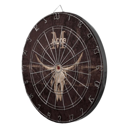 Bull Skull Western Braun Beige Altes rustikales Mo Dartscheibe (Vorderseite rechts)
