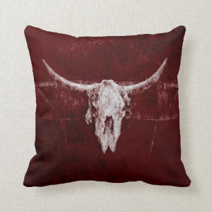 Bull Skull Western Burgund Rot Rustikal Kissen