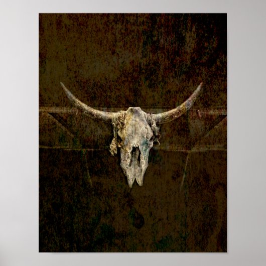Bull Skull Western Country Braun Alte Rustikale Gr Poster (Vorne)