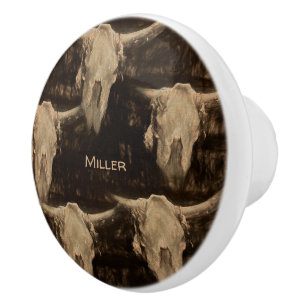 Bull Skull Western Rustikal Braun Sepia Art Keramikknauf