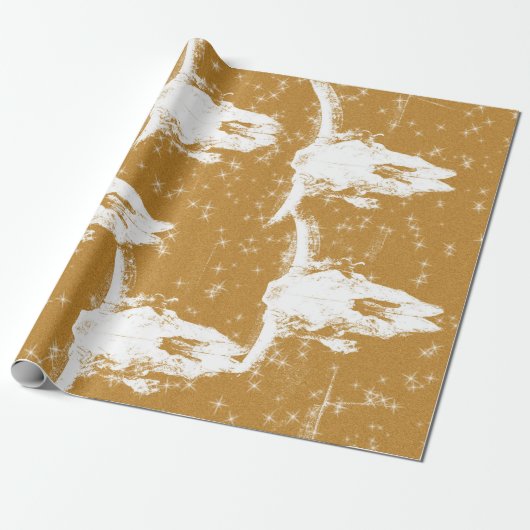 Bull Skulls Gold Weißes, elegantes Glitzer-Muster Geschenkpapier (Ungerollt)
