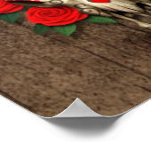 Bull Sugar Skull mit Rote Rosen auf Holzgrafik Poster (Ecke)