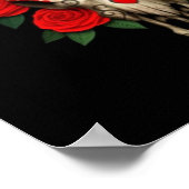Bull Sugar Skull mit Rote Rosen auf schwarz Poster (Ecke)