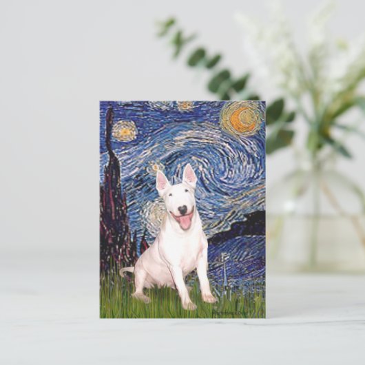 Bull Terrier 4 - Starry Night (Vert) Postkarte (Stehend Vorderseite)
