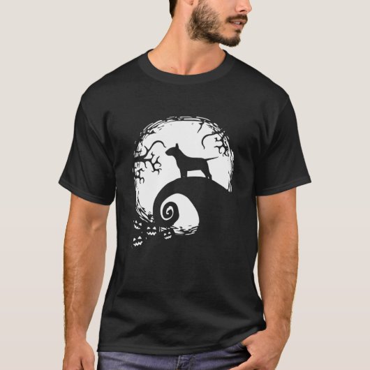 Bull Terrier And Moon Halloween T-Shirt (Vorderseite)