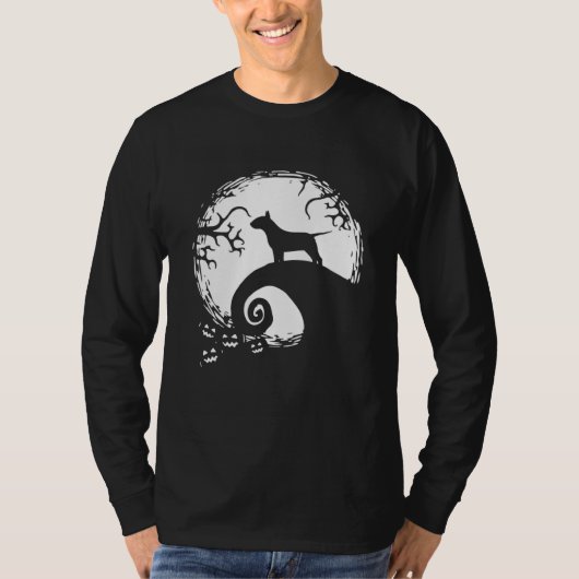 Bull Terrier And Moon Halloween T-Shirt (Vorderseite)