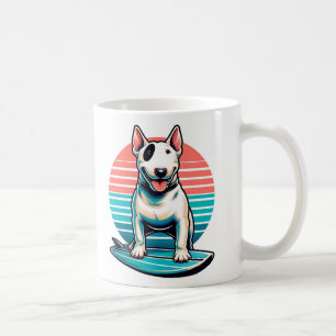 Bull Terrier auf einem Surfbrett 80er Retro Stil Kaffeetasse