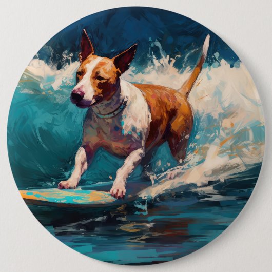 Bull Terrier Beach Surfanstrich Button (Vorderseite)