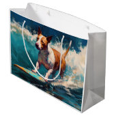 Bull Terrier Beach Surfanstrich Große Geschenktüte (Rückseite Schrägansicht)