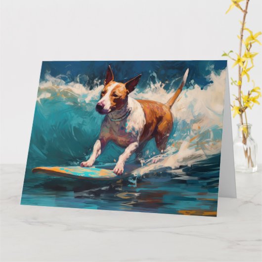 Bull Terrier Beach Surfanstrich Karte (Gelbe Blume)