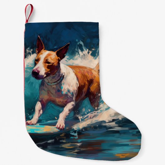 Bull Terrier Beach Surfanstrich Kleiner Weihnachtsstrumpf (Vorderseite)