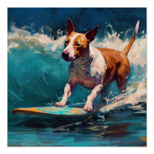 Bull Terrier Beach Surfanstrich Poster (Vorderseite)