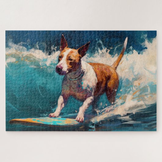 Bull Terrier Beach Surfanstrich Puzzle (Horizontal)
