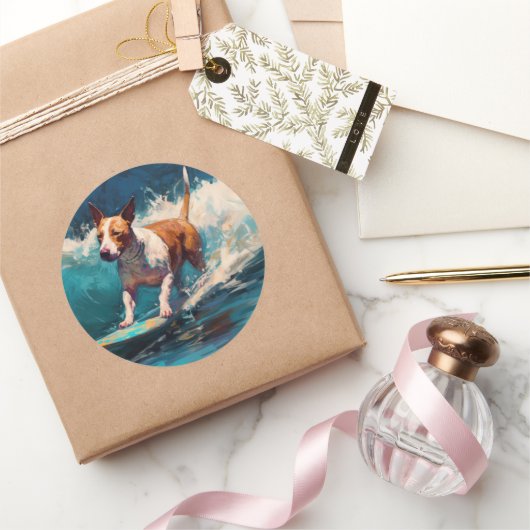 Bull Terrier Beach Surfanstrich Runder Aufkleber (Schenken)