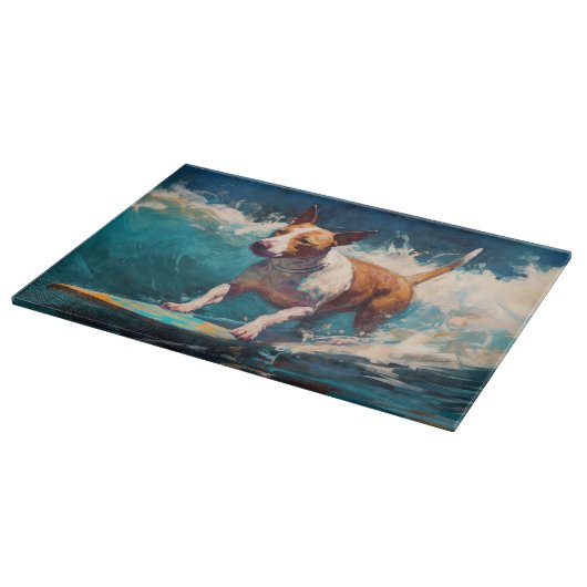 Bull Terrier Beach Surfanstrich Schneidebrett (Ecke)