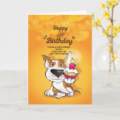 Bull Terrier Cartoon Card "Happy Belated Birthday" Karte (Gelbe Blume)