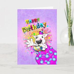 Bull Terrier Cartoon Card "Happy Birthday" Karte