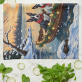 Bull Terrier Christmas Boat Holiday Geschirrtuch (Gefaltet)
