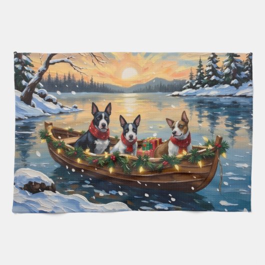 Bull Terrier Christmas Boat Holiday Geschirrtuch (Horizontal)
