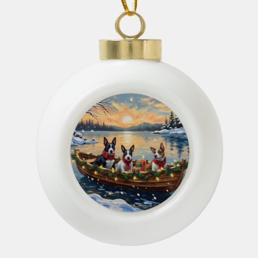 Bull Terrier Christmas Boat Holiday Keramik Kugel-Ornament (Vorderseite)