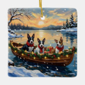 Bull Terrier Christmas Boat Holiday Keramikornament (Vorderseite)