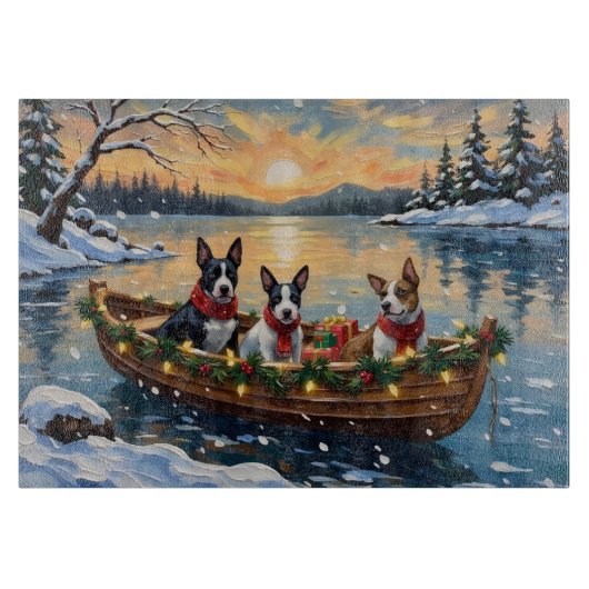 Bull Terrier Christmas Boat Holiday Schneidebrett (Vorderseite)