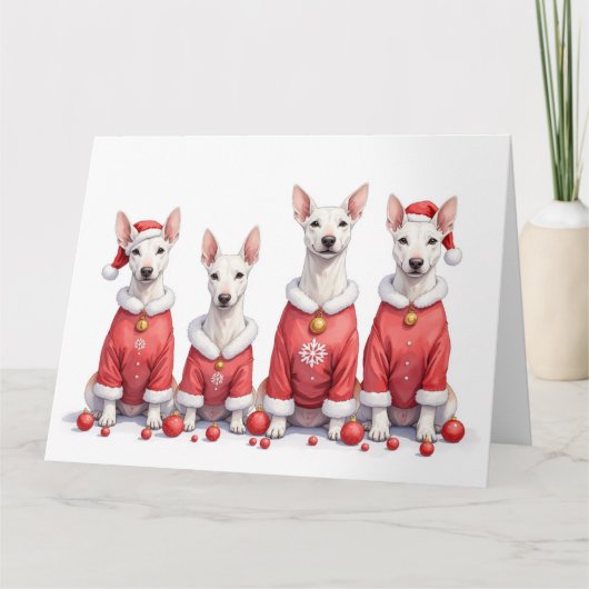 Bull Terrier Christmas Dress Santa Hat Karte (Vorderseite)