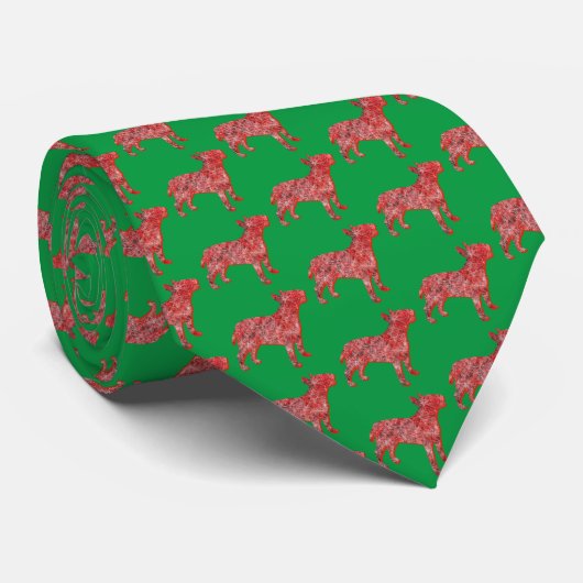 Bull Terrier Christmas Hund Silhouette Green Neck Krawatte (Gerollt)