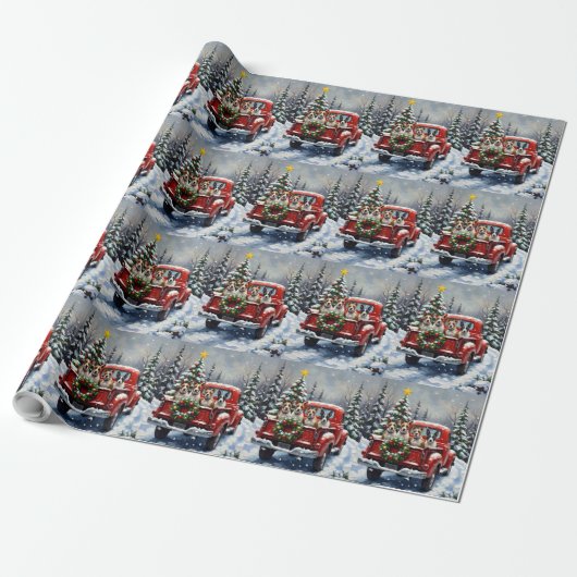 Bull Terrier Christmas Red Truck Holiday Geschenkpapier (Ungerollt)