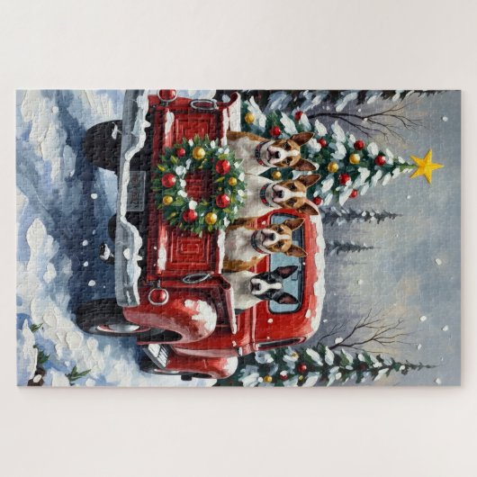 Bull Terrier Christmas Red Truck Holiday Puzzle (Horizontal)
