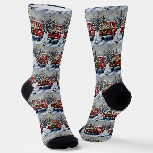 Bull Terrier Christmas Red Truck Holiday Socken (Gewinkelt)