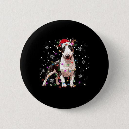 Bull Terrier Christmas Sweater Dog Xmas Lights Tre Button (Vorderseite)