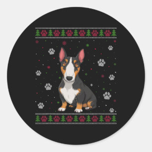 Bull Terrier Christmas Sweater Xmas Haustier Hund Runder Aufkleber