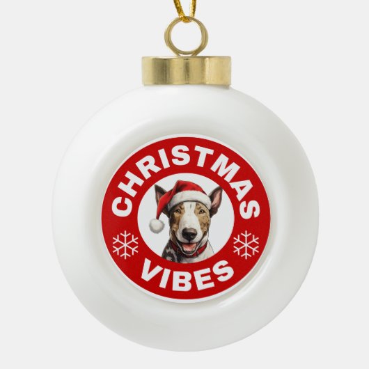 Bull Terrier Christmas Vibes Keramik Kugel-Ornament (Vorderseite)