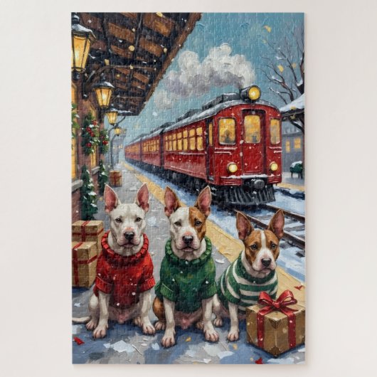 Bull Terrier Christmas Vintage Train Holiday Puzzle (Vertikal)